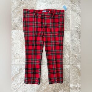 Castaway NWT Nantucket Island Ankle 100% Wool Tartan Plaid Pants, Red/Black, 16